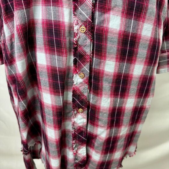 Democracy Long Sleeve Button Front Hi-Lo Plaid Western Shirt Dress Size S - Picture 6 of 15